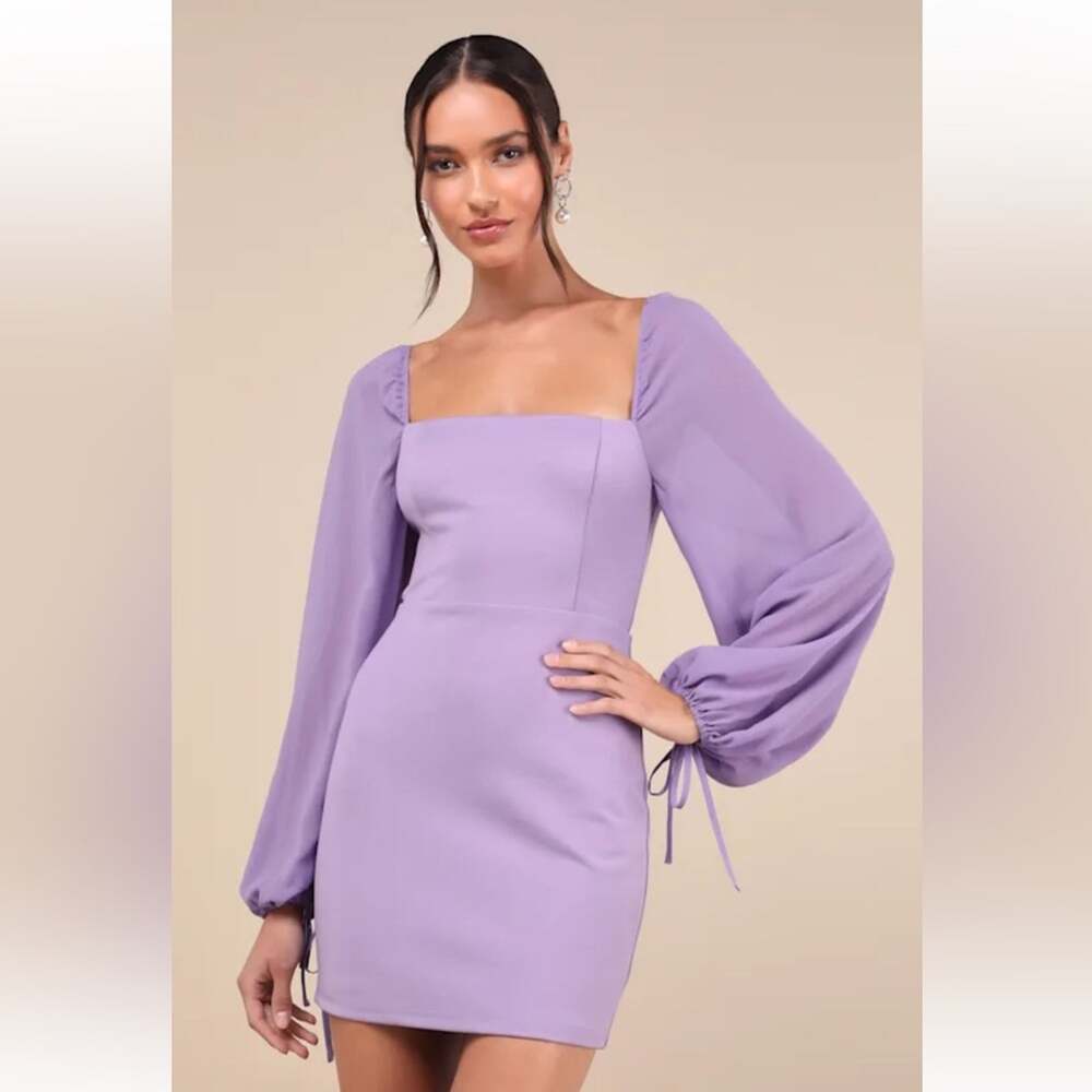 Lulus Delightful Love Lavender Lace Up Balloon Sleeve Mini Dress - Small - NWOT